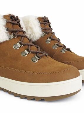 Koolaburra by UGG Tynlee Lace Up Chestnut Suede Fur Boots Womens